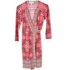 Donna Morgan Pink Purple Geometric Wrap Dress Size 2P